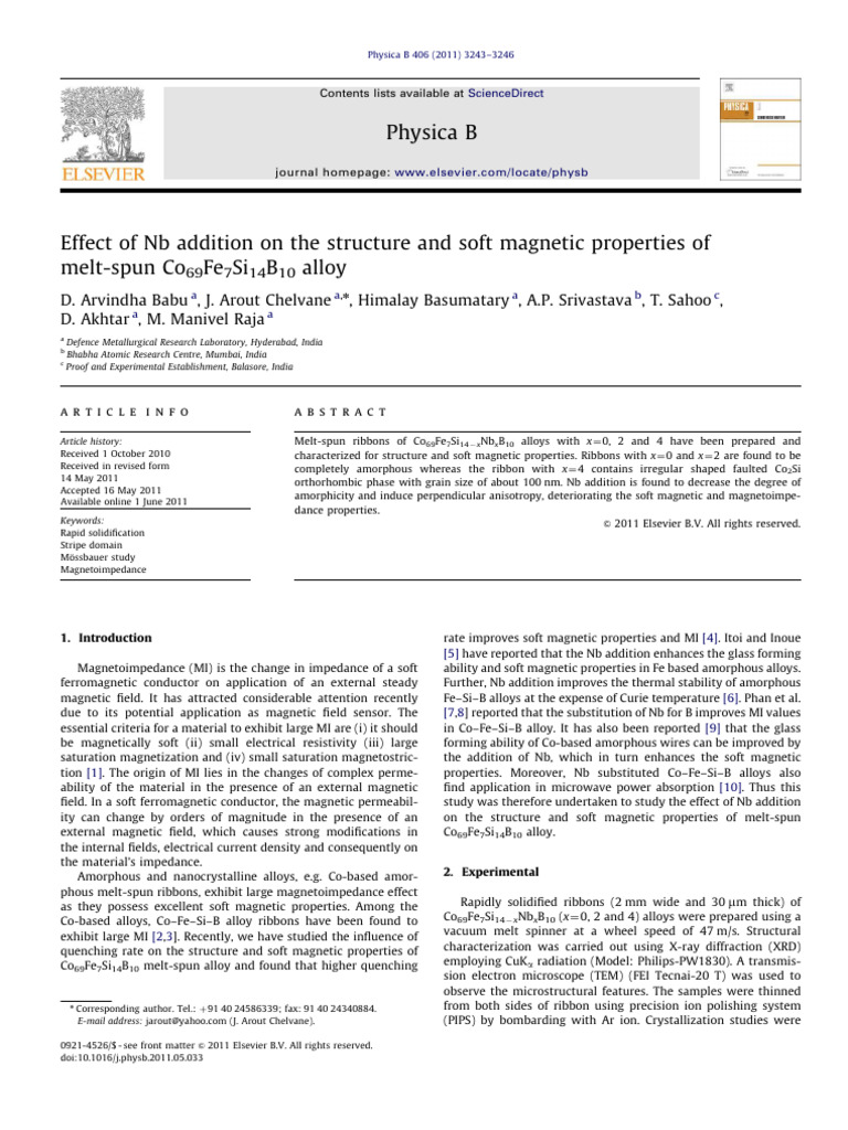 Effect of NB Addition On The Structure A | PDF | Magnetism ...