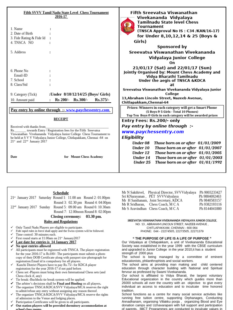 5th SVVV CHESS2016PROSPECTUS | PDF | Chess