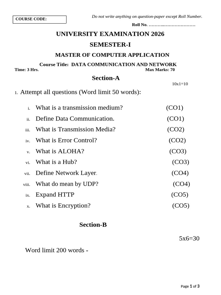 MCA 2nd Sem (DATA AND COMPUTER NETWORK) | PDF | Computer Network | Data ...