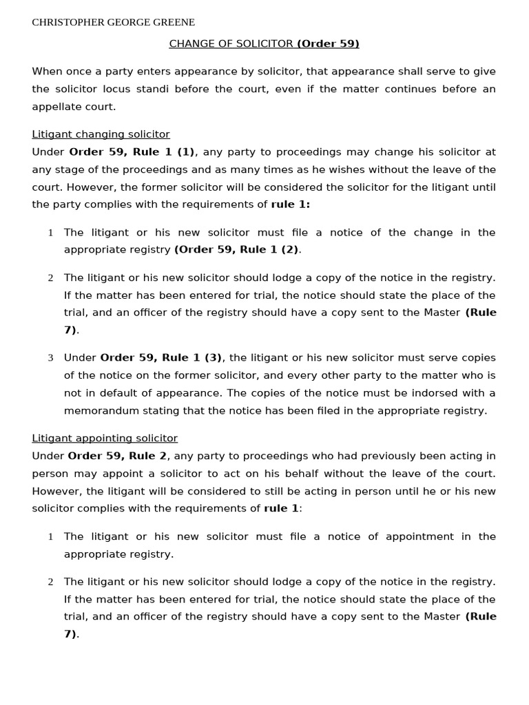 O 59. Change of Solicitor | PDF | Lawsuit | Negligence
