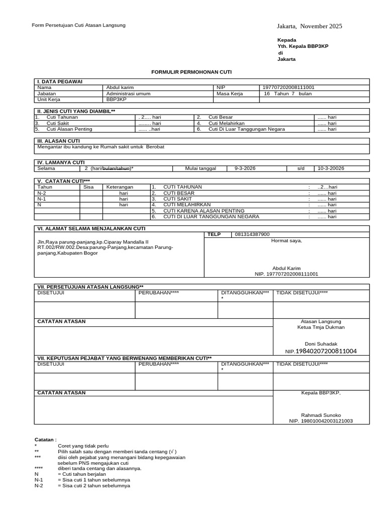 Form Cuti Terbaru ASN | PDF