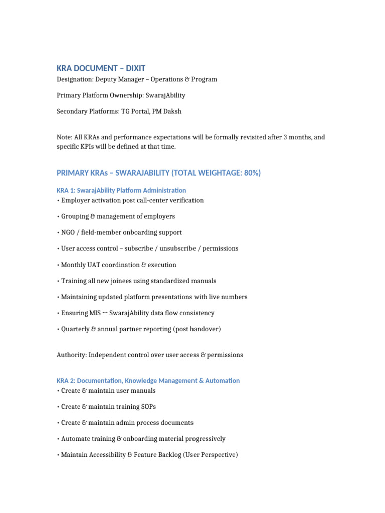 Dixit KRA Document | PDF