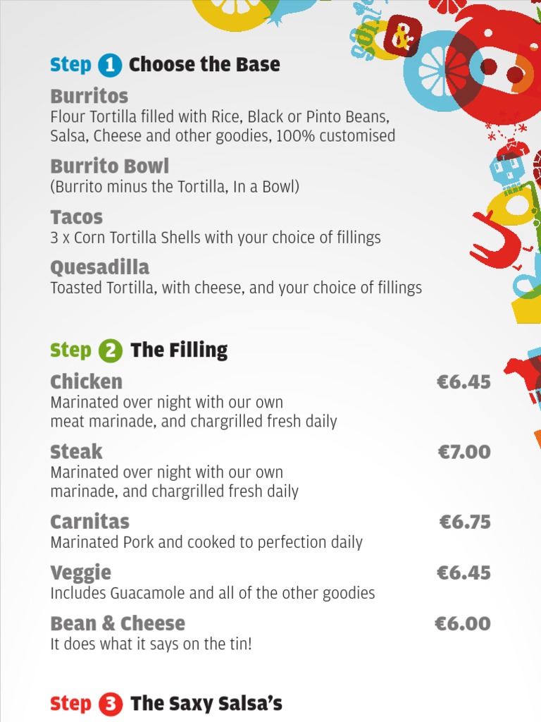 Burrito Menu | PDF | Burrito | North American Cuisine