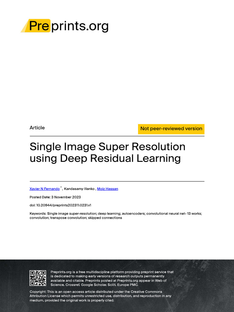 Single Image Super Resolution Using Deep Residual | PDF | Computing ...