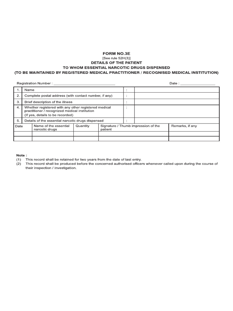FORM NO.3E (Narcotic Register) | PDF