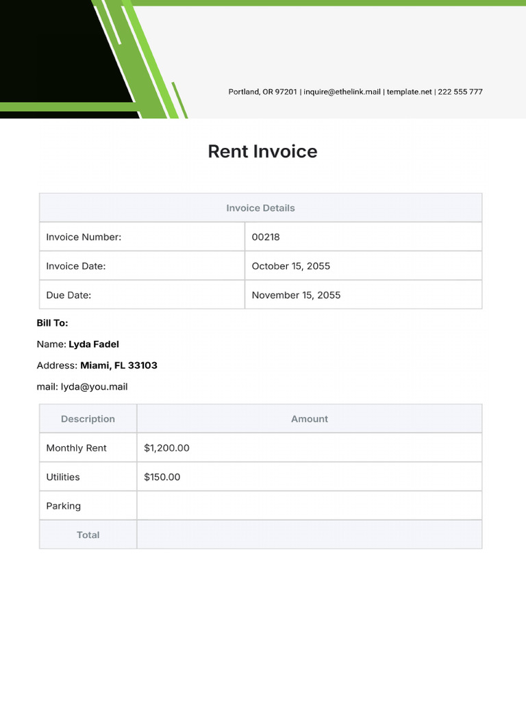 Rent Invoice Template | PDF