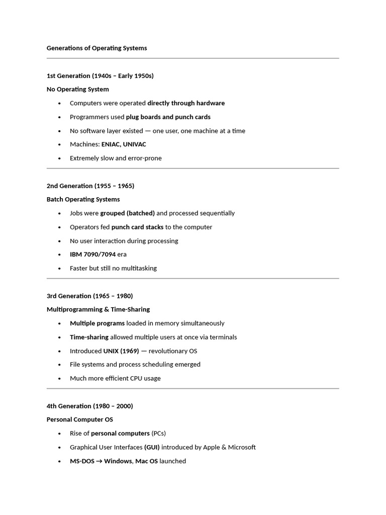 Generations of Operating Systems | PDF