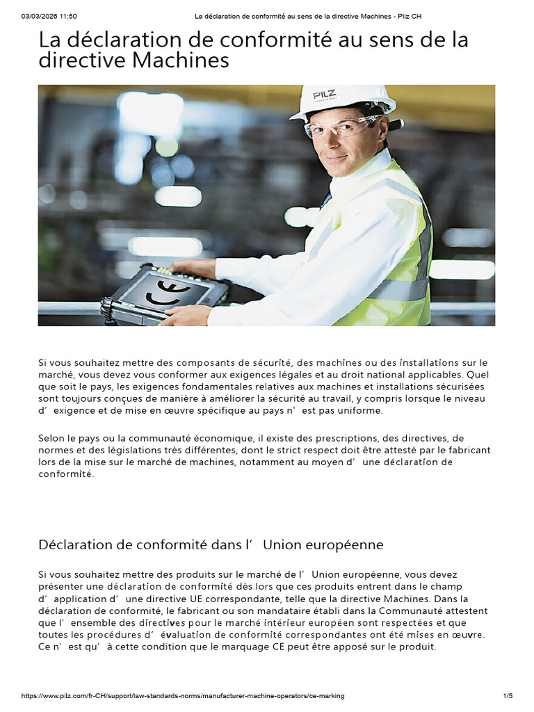 La Déclaration de Conformité - Pilz CH | PDF | Directive (Union ...