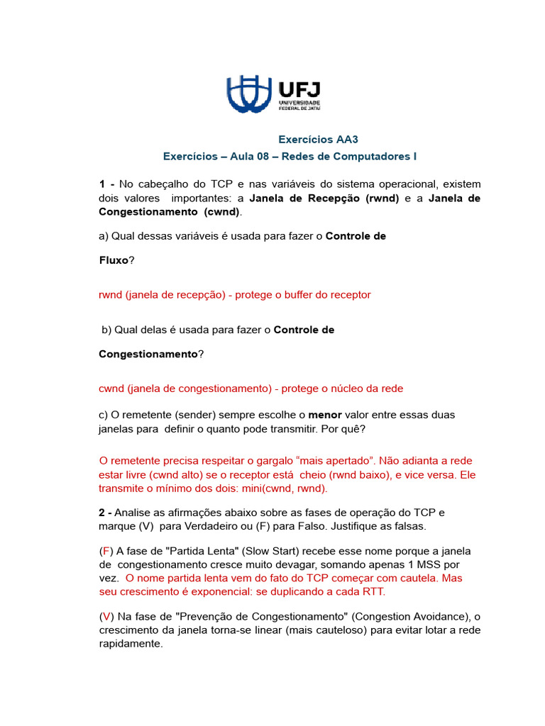 Exercicios AAA3 Resolvidos | PDF | Endereço de IP | I Pv6