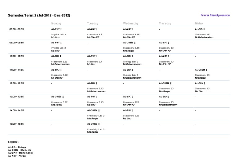 Science Student Timetable 2012 | PDF | Career & Growth | Science ...