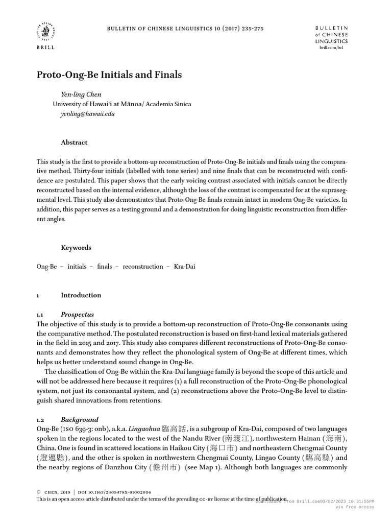 TK Proto Tai Ong-Be Initials | PDF | Syllable | Human Voice