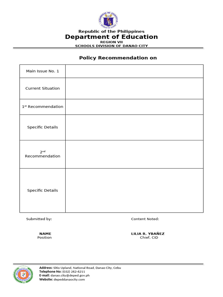 Policy Recommendation Template | PDF