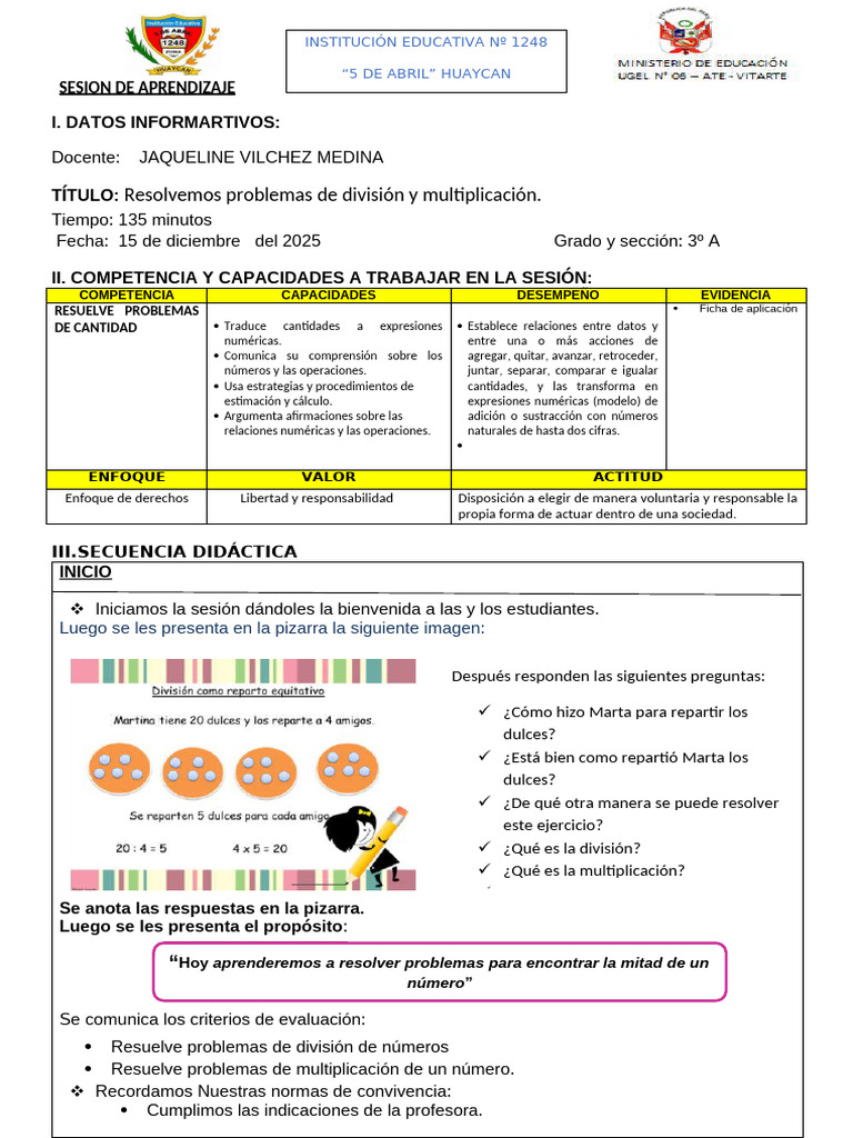 Problemas de Division y Multiplicacion - Mat 3 | PDF | Matemática ...