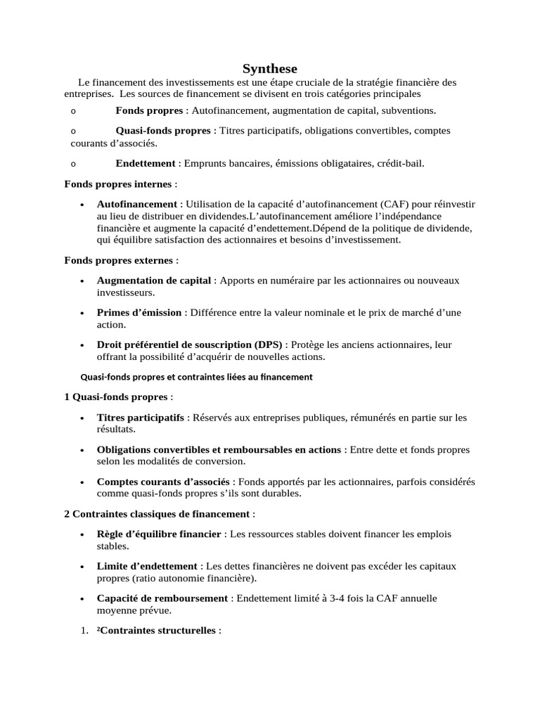 Syn These | PDF | Prêts | Capitaux propres