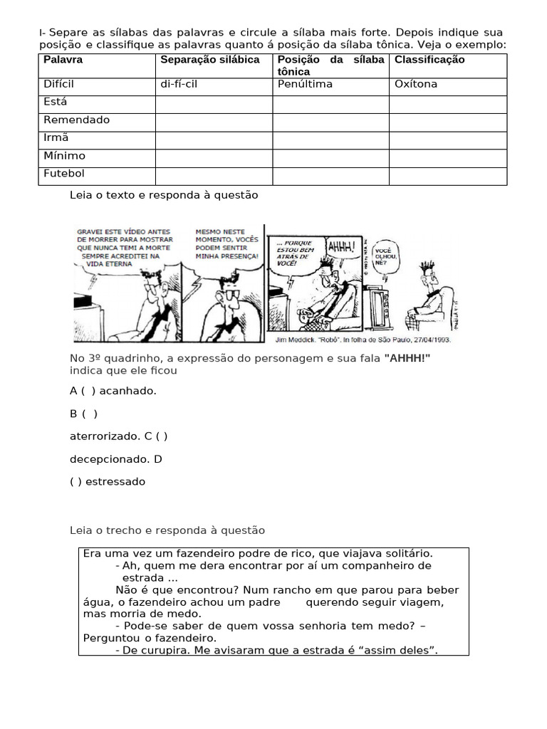 Separe As Sílabas Das Palavras e Circule A Sílaba Mais Forte | PDF ...