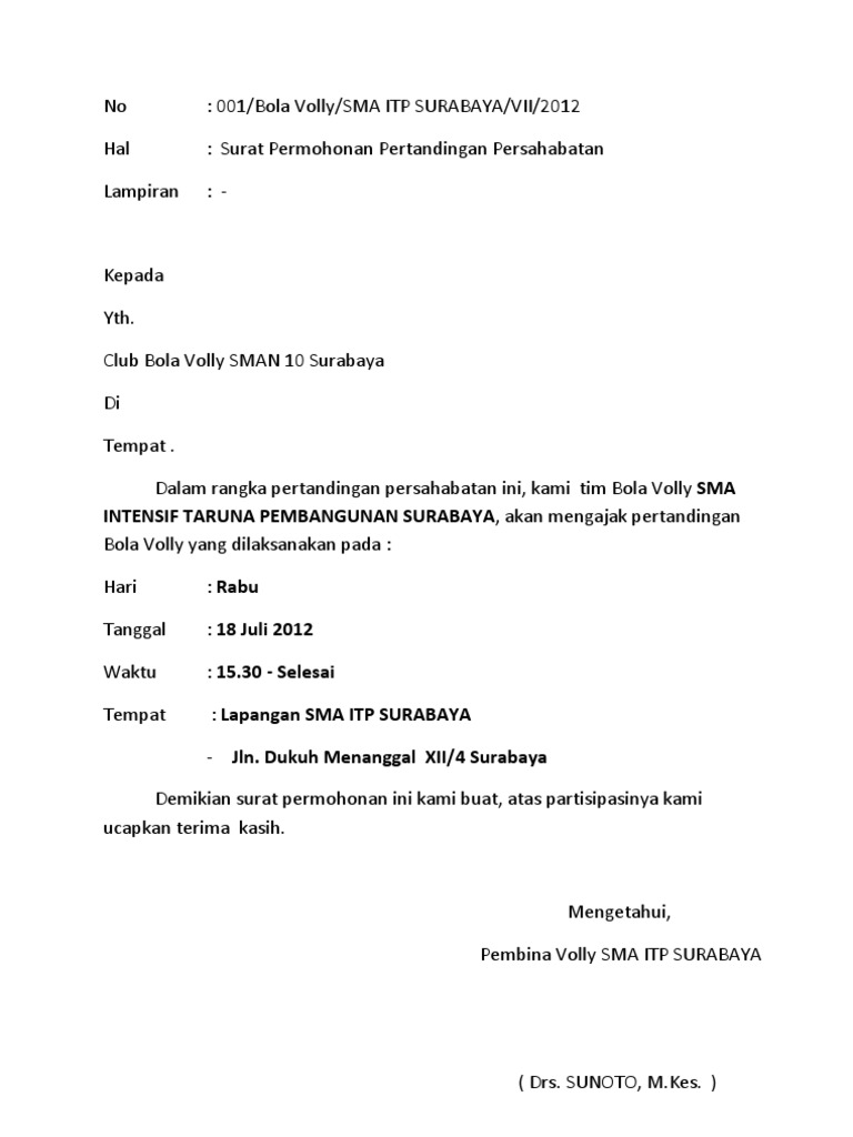 Format Surat Untuk Perlawanan Persahabatan
