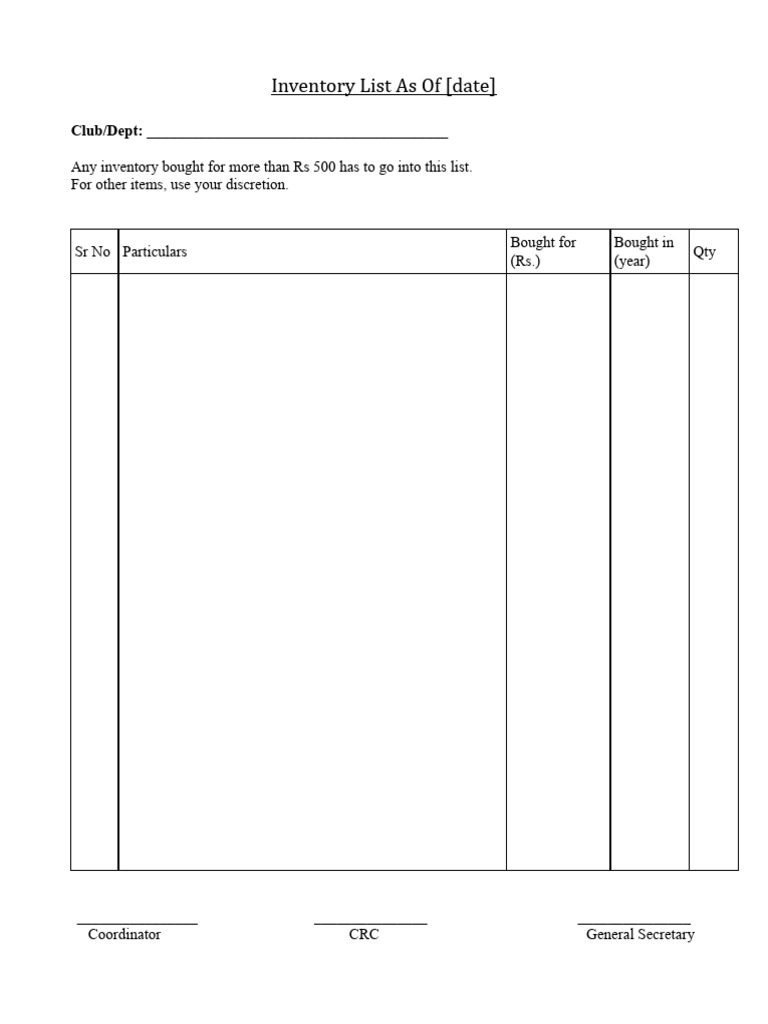 Inventory List | PDF