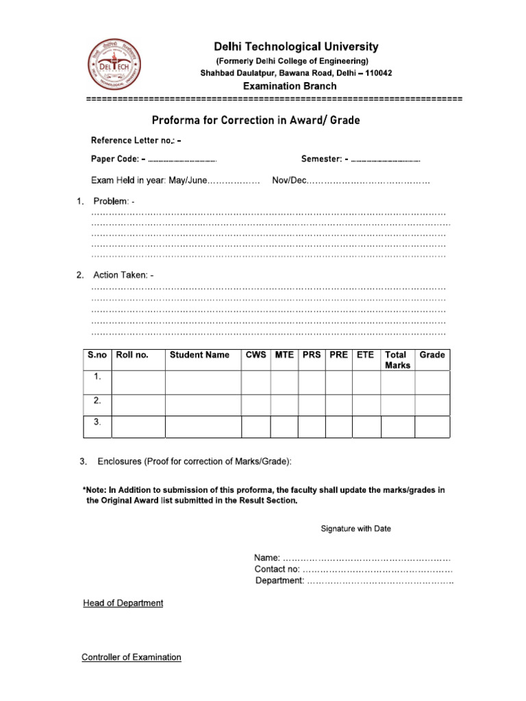 Marks CORRECTION Performa Faculty | PDF