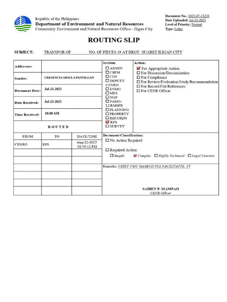 Routing Slip Editing | PDF