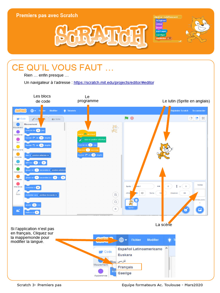 Didacticiel-1 Premiers Programmes Scratch 3 | PDF | Scratch (Langage de ...
