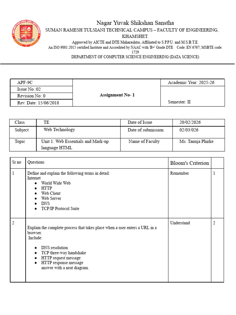 WT Assignment No 01 | PDF | World Wide Web | Internet & Web