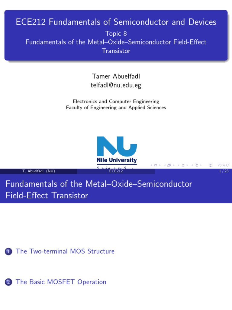 Topic 8 Fundamentals of MOS | PDF | Mosfet | Field Effect Transistor
