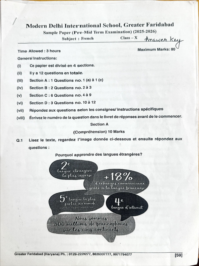Pre Midterm Sample Paper Ans Key Class 10 | PDF