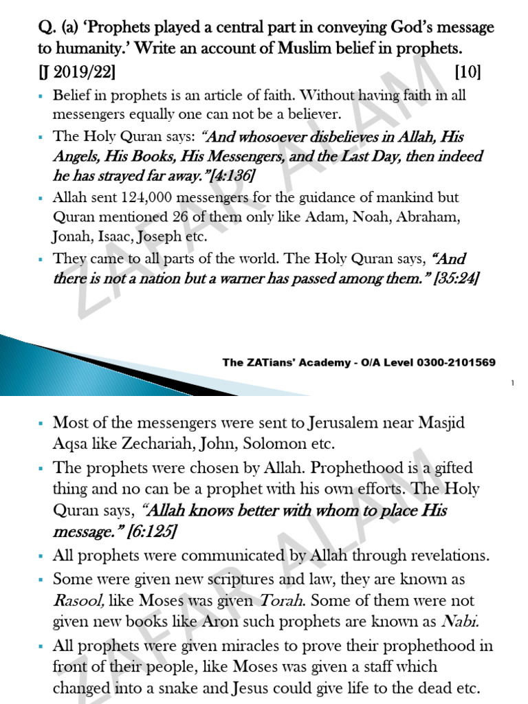 AF2. Belief in Prophets | PDF | Prophets And Messengers In Islam ...
