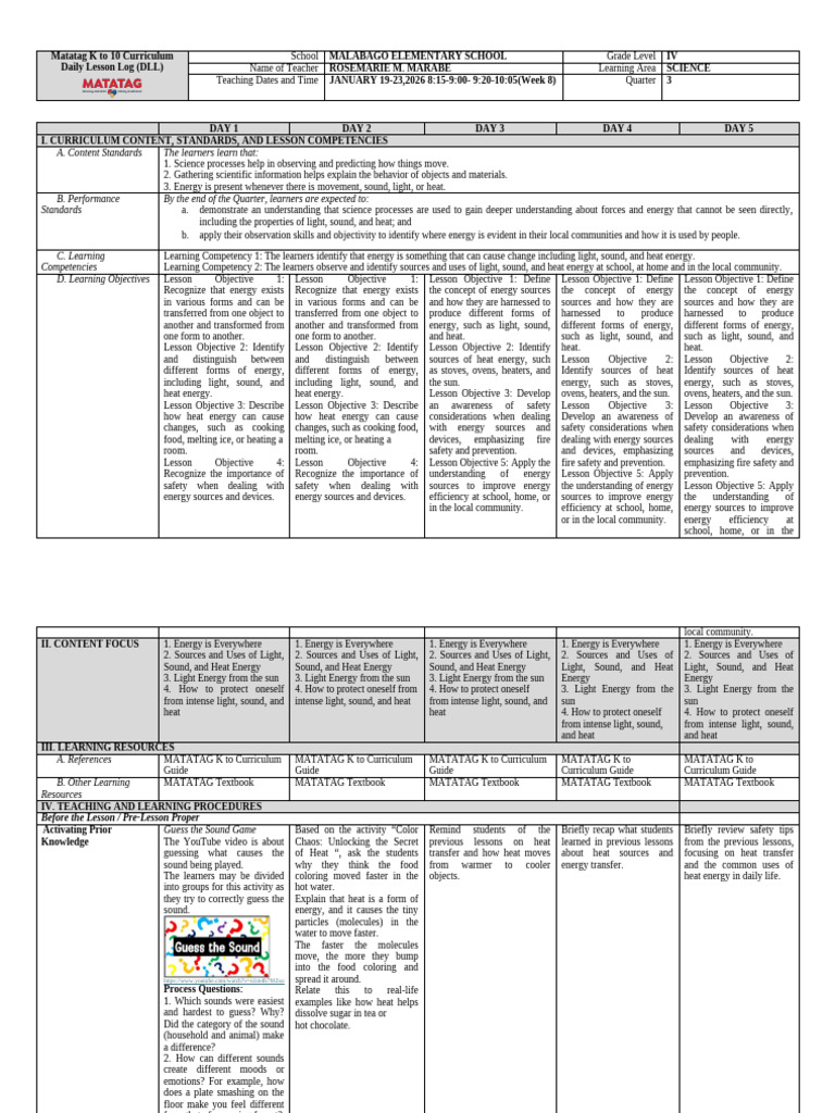 DLL Science G4 Q3 W8 | PDF | Learning | Heat