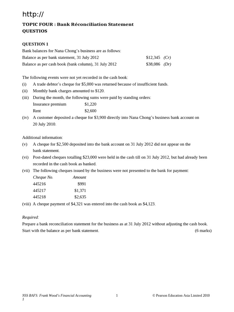 561317158 Bank Reconciliation Questions | PDF | Cheque | Debits And Credits