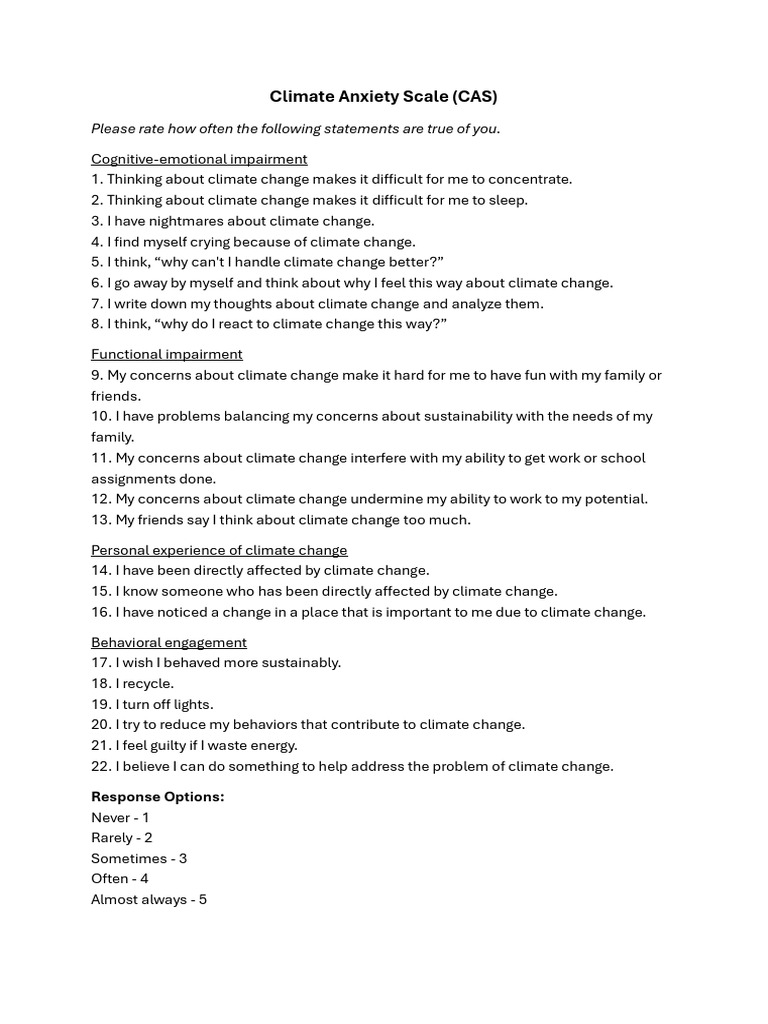 Climate Anxiety Scale (CAS) | PDF