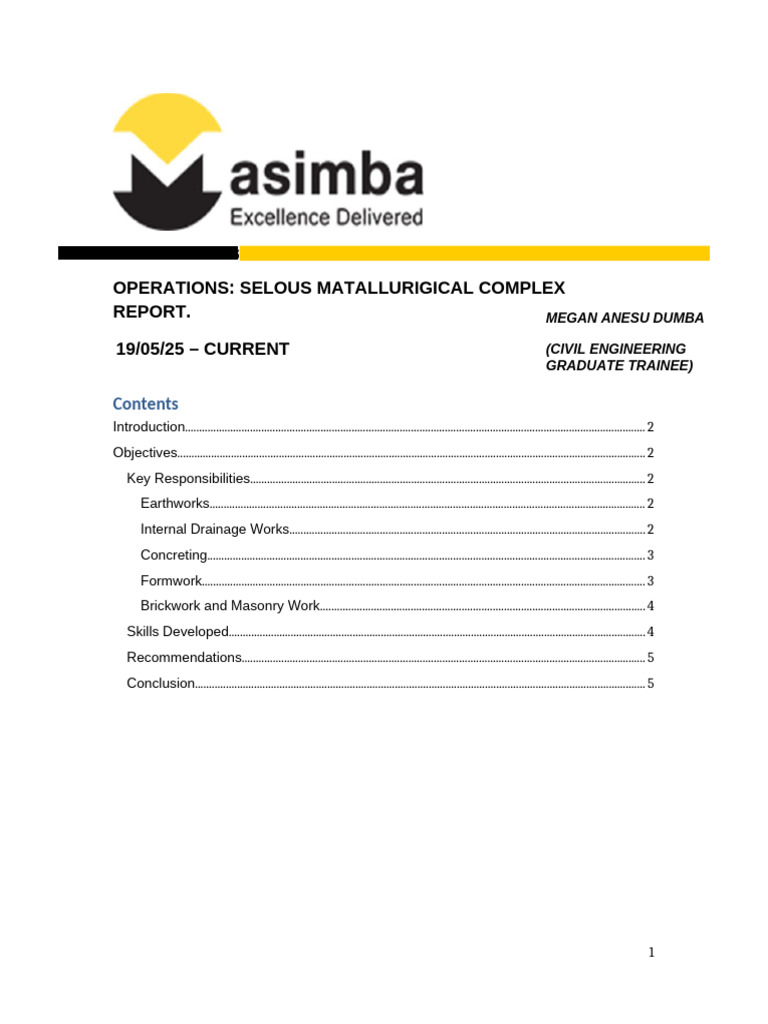 Operations SMC Report - Megan Dumba | PDF | Concrete | Building Engineering