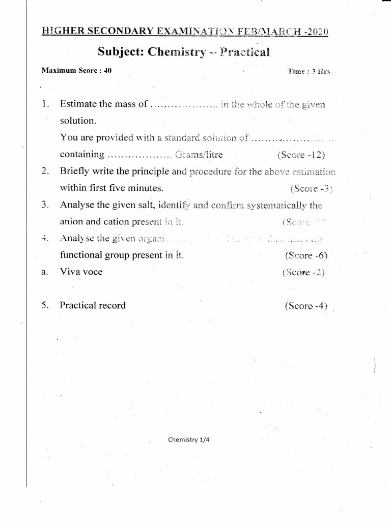 Kerala Plus Two Chemistry Practical Exam Question Paper 2020 | PDF ...