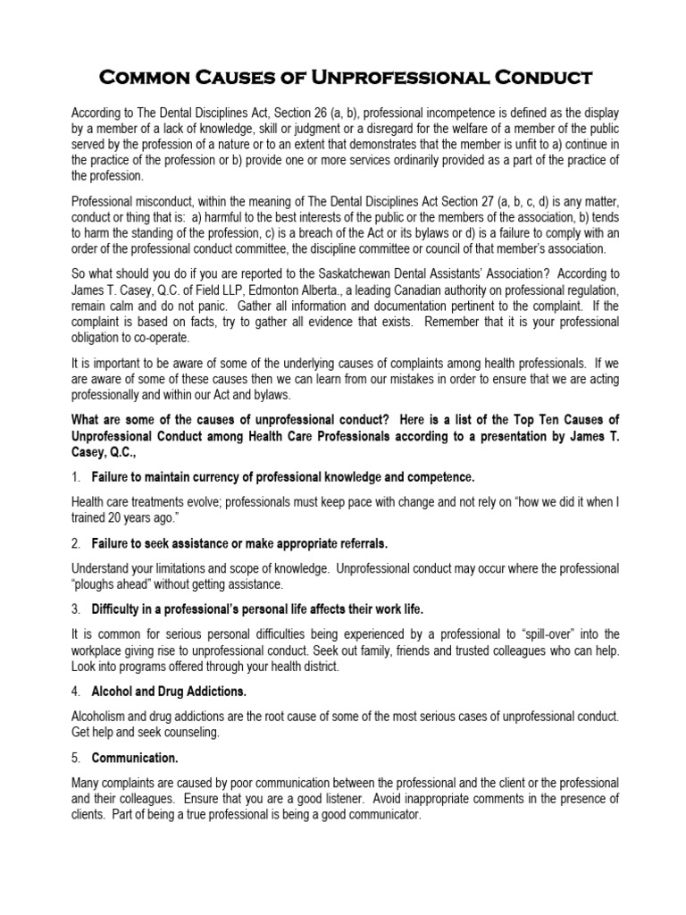 5-Common Causes of Unprofessional Conduct | PDF