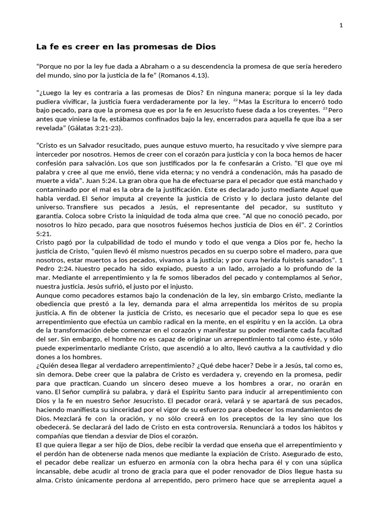 10) La Fe Es Creer en Las Promesas de Dios | PDF | Cristo (título) | Pecado
