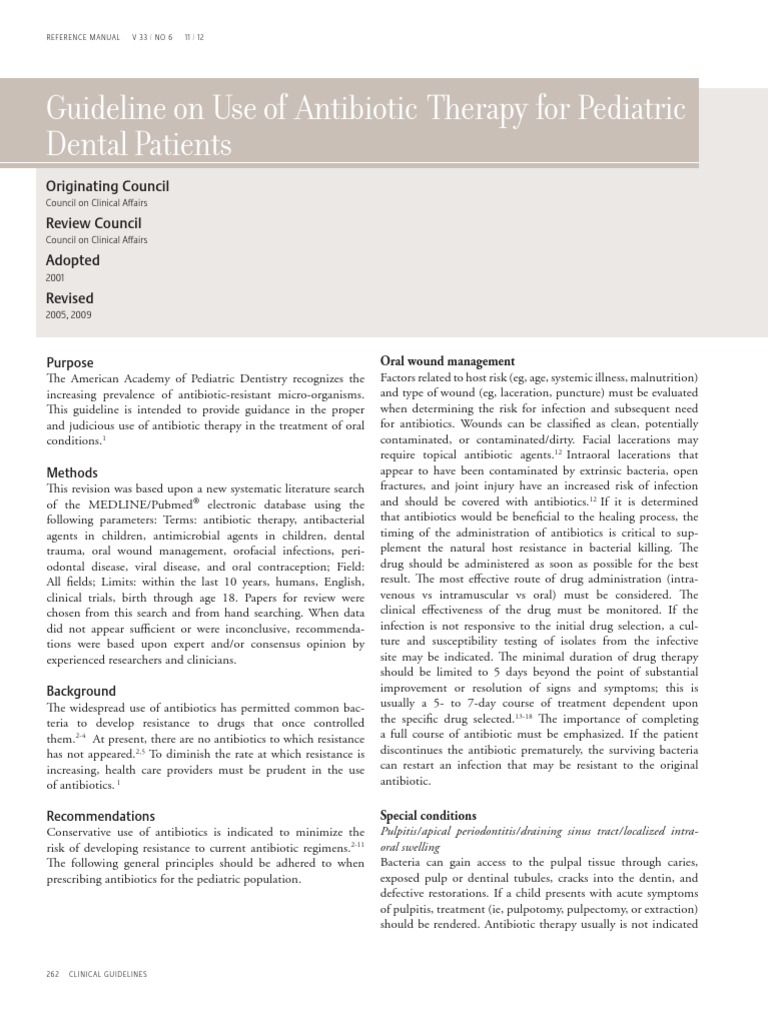Guideline On Use of Antibiotic Therapy For Pediatric Dental Patients