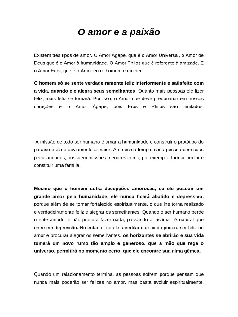 O Amor e A Paixão | PDF | Amor | Sentimento