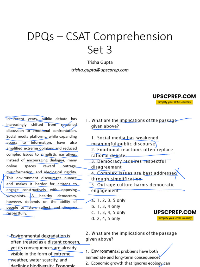 CSAT Comprehension DPQ 03 | PDF | News Media