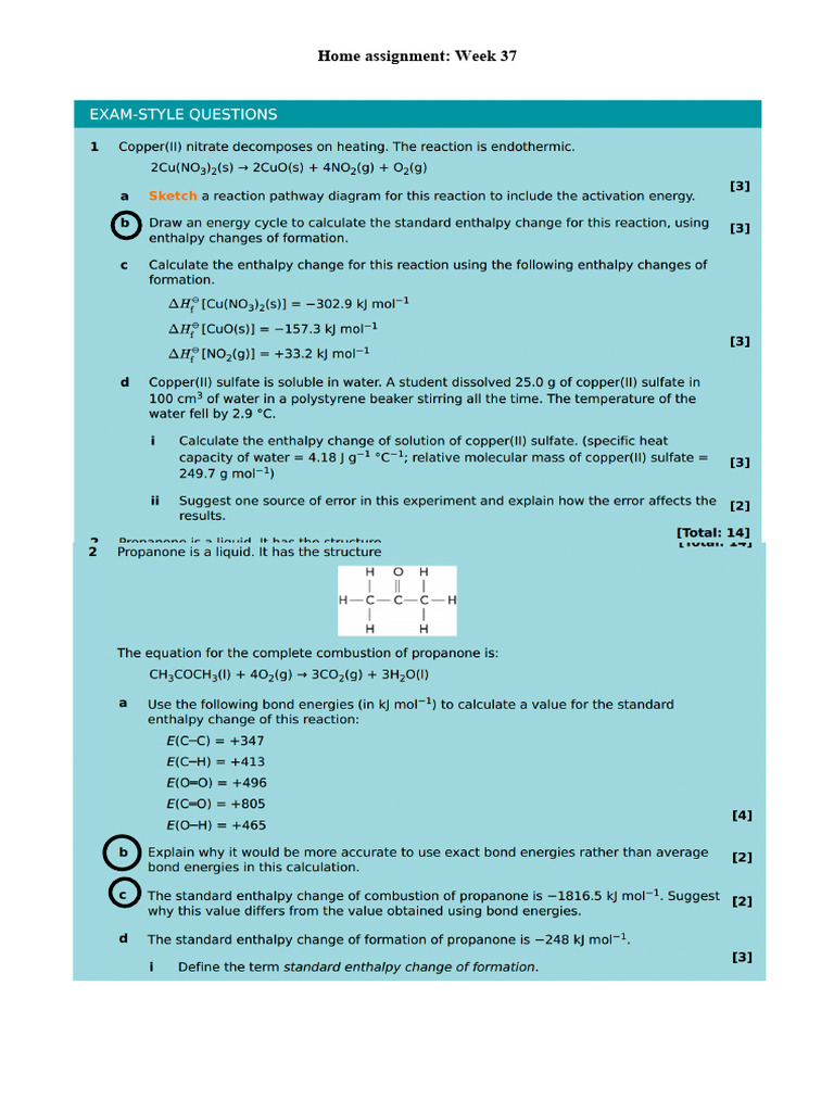 Examination Questions Energetics | PDF