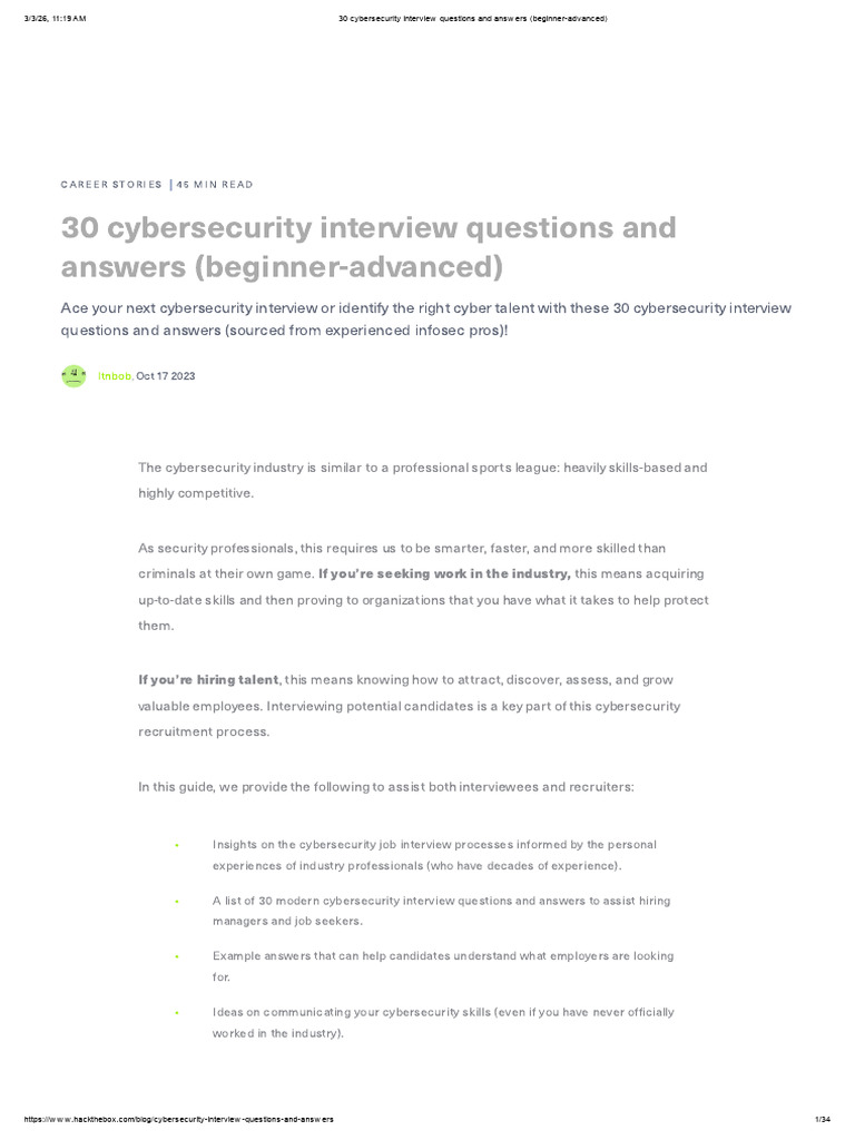 30 Cybersecurity Interview Questions and Answers (Beginner-Advanced ...