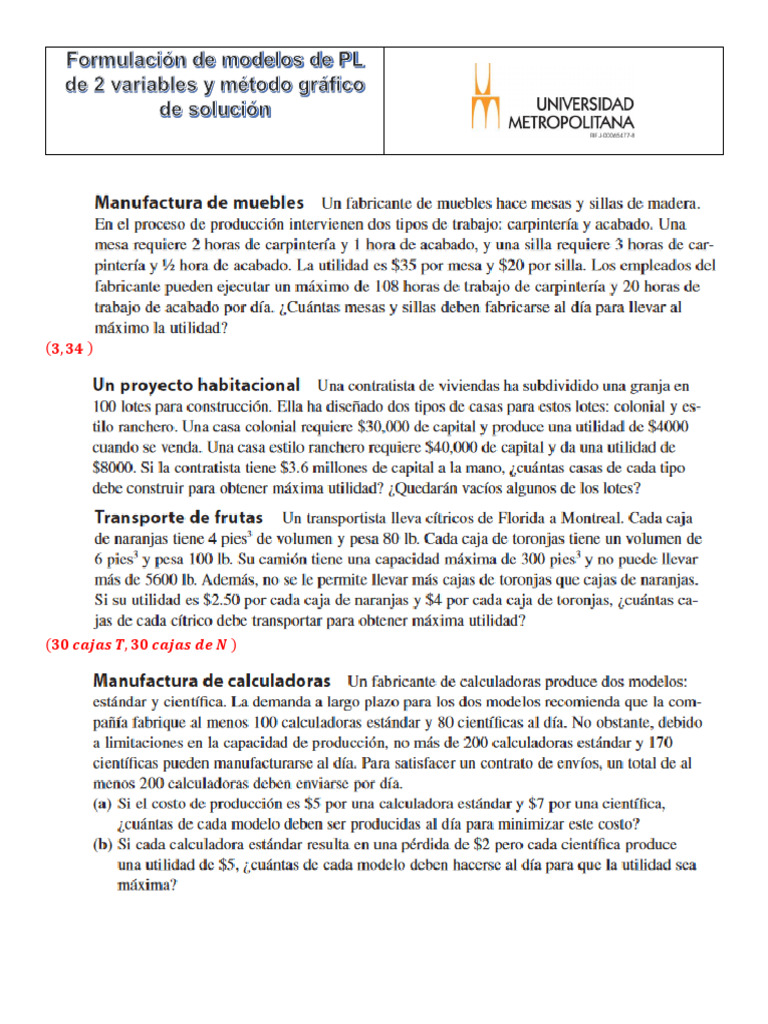 Formulación y Resolución Gráfica de Modelos de PL (2 Variables) | PDF