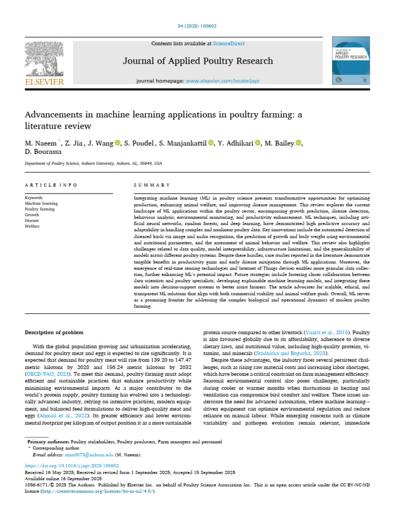 Advancements in Machine Learning Applications in Poultry Farming | PDF ...