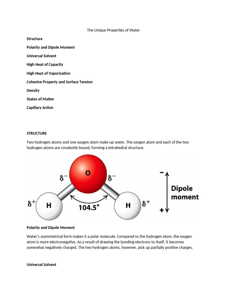 The Unique Properties of Water | PDF | Properties Of Water | Chemical ...