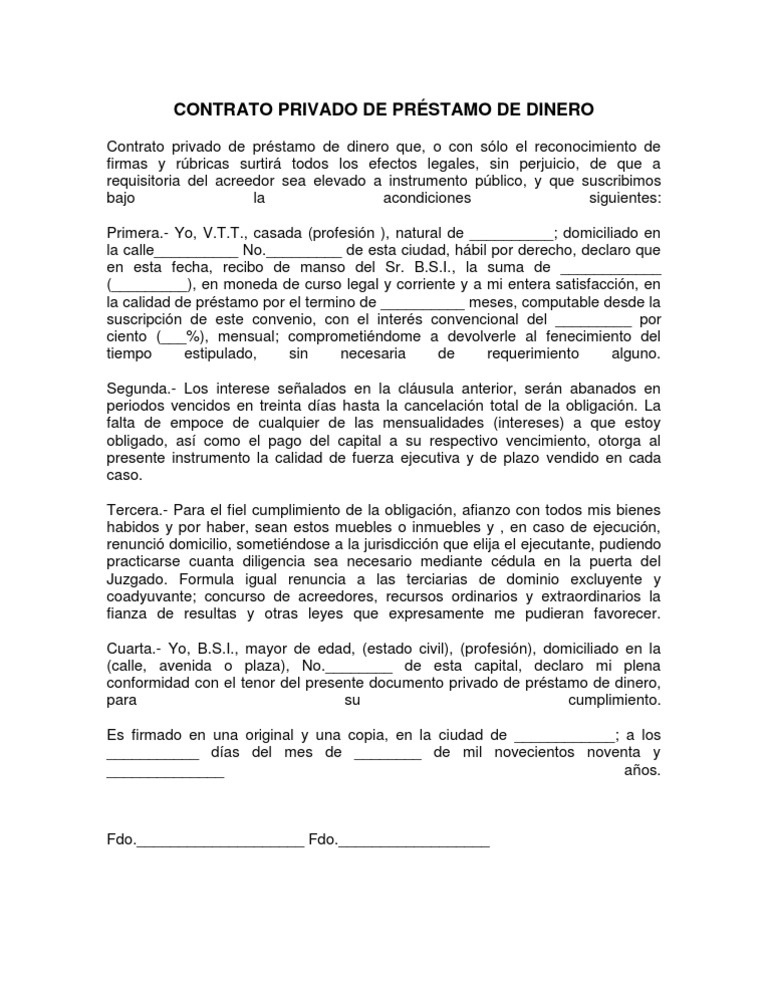 contrato privado de prestamos hipotecarios