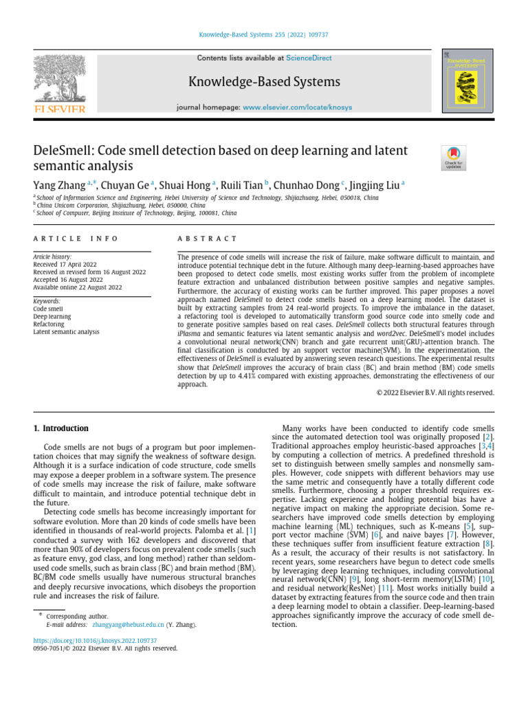 DeleSmell-Code Smell Detection Based On Deep Learning and Latent | PDF ...