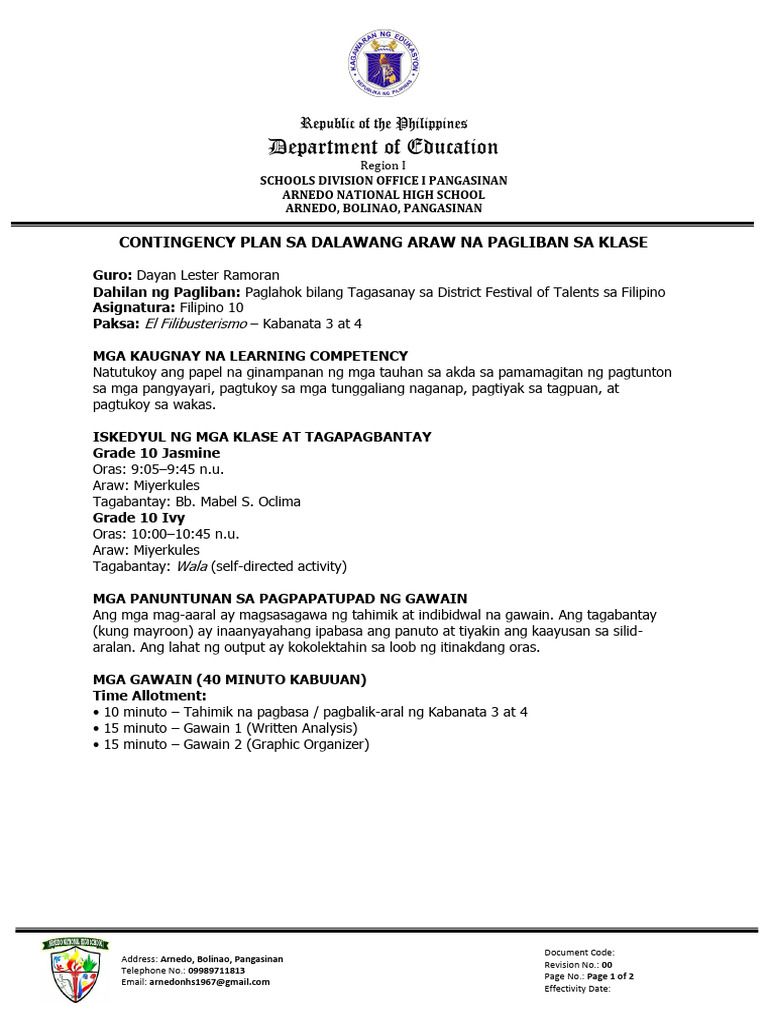 Contingency Plan 3 | PDF