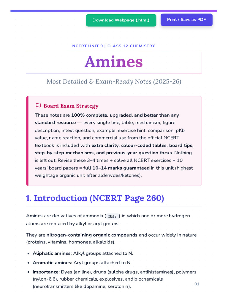 Chemistry Notes - Amines | PDF