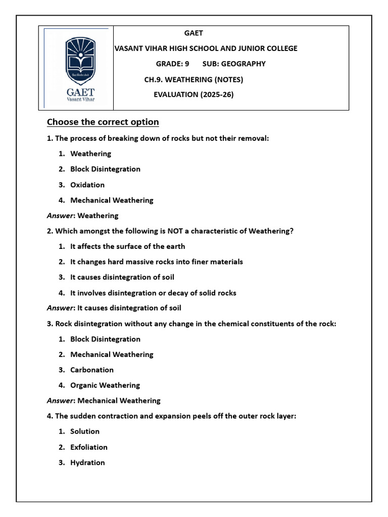 Weathering Notes 25-26 | PDF | Weathering | Rock (Geology)