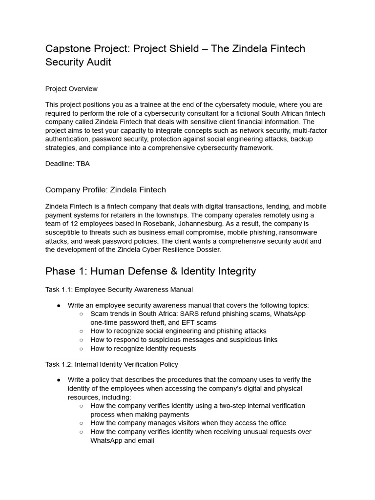 Capstone Project - Project Shield - The Zindela Fintech Security Audit ...