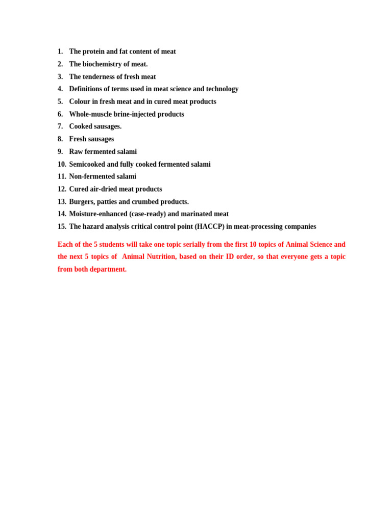 Meat and Meat Product Technology Presentation Topics | PDF